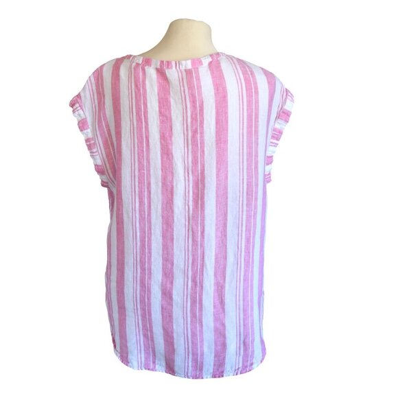 Gap Pink Linen Shirt Nautical Striped Spring Summer Resortwear Sleeveless Sz M - Picture 2 of 8